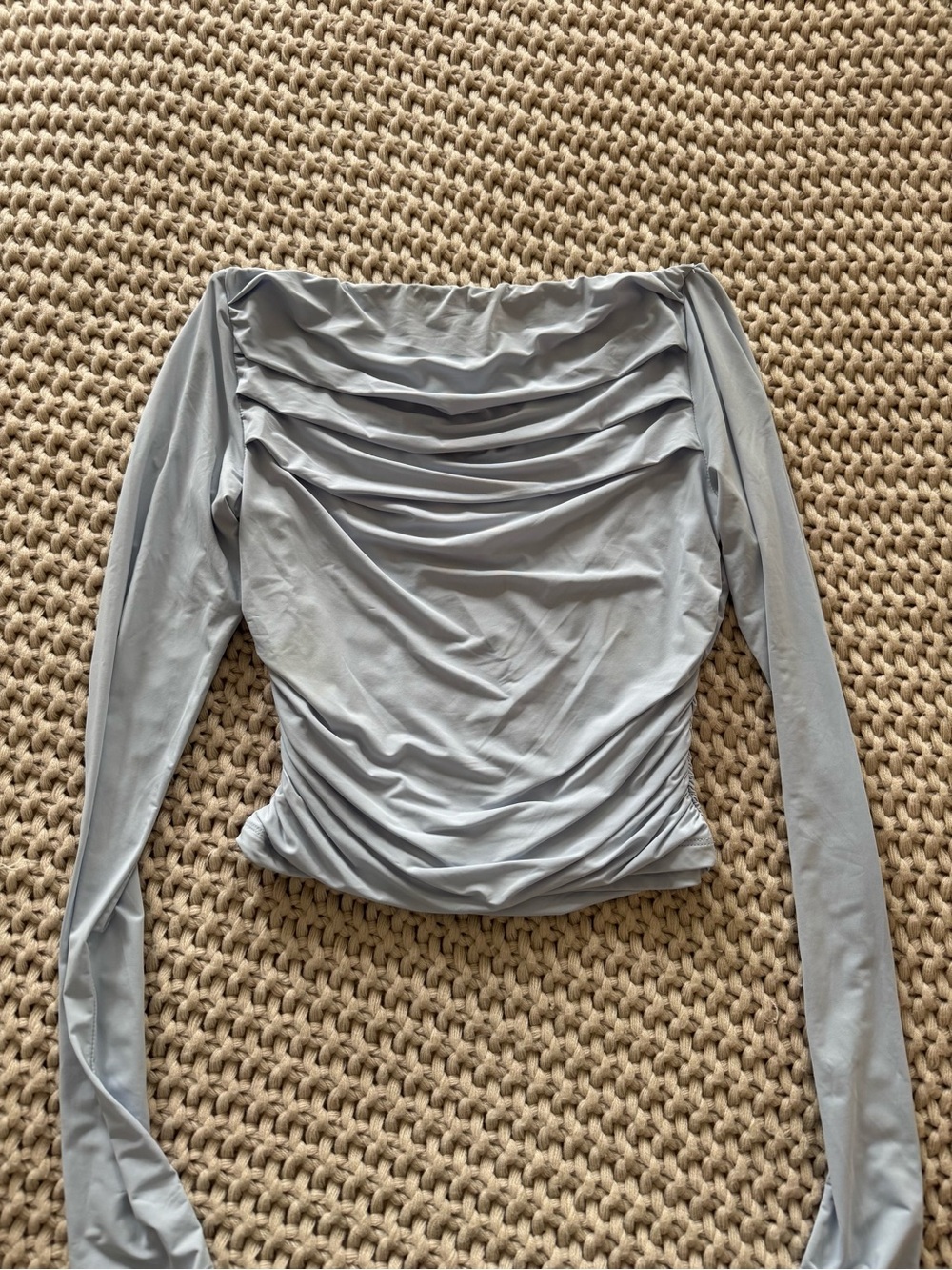 Light Blue Ruched Long-Sleeve Top